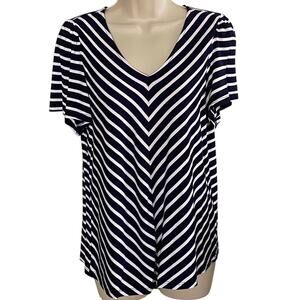 NWT ~ CABLE & GAUGE Black & White Herringbone Flutter Sleeve Top ~ SMALL